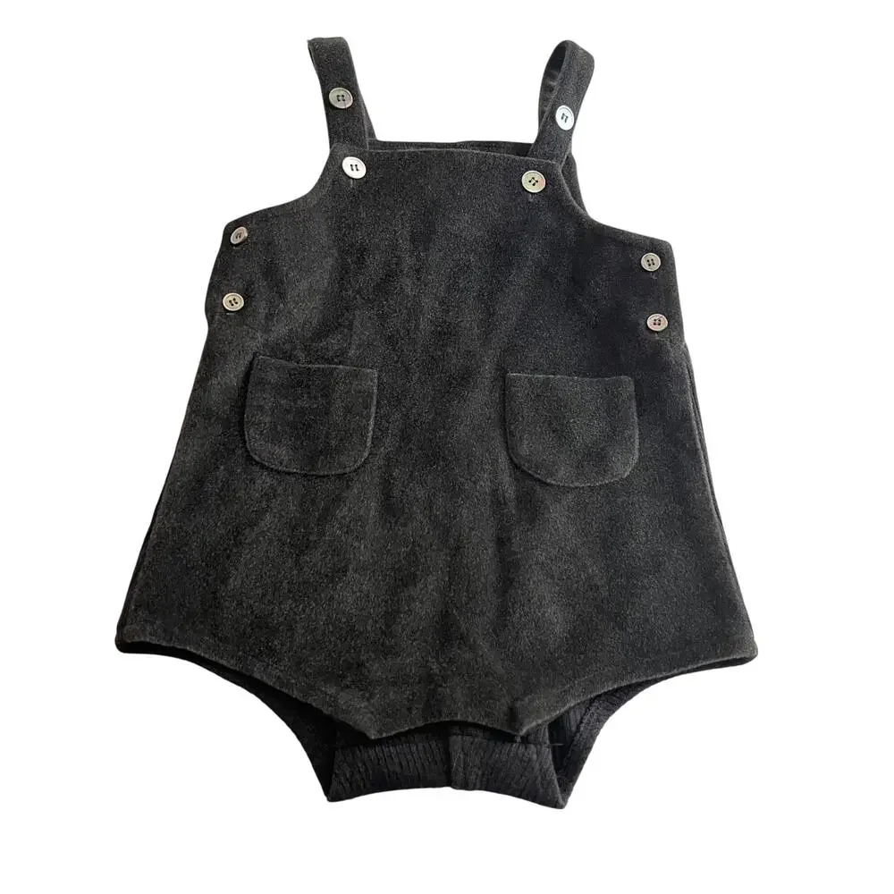 Glory Boys Slate Brown Velvet Rib Knit Suspender Romper Winter Size 18M Boutique